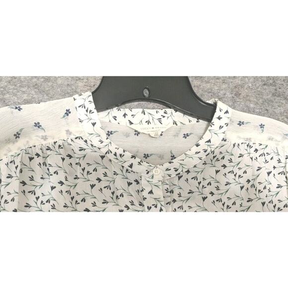 Lucky Brand Blouse Sz M Floral Semi Shear Button Up Round Collar Hi Lo - Picture 4 of 7